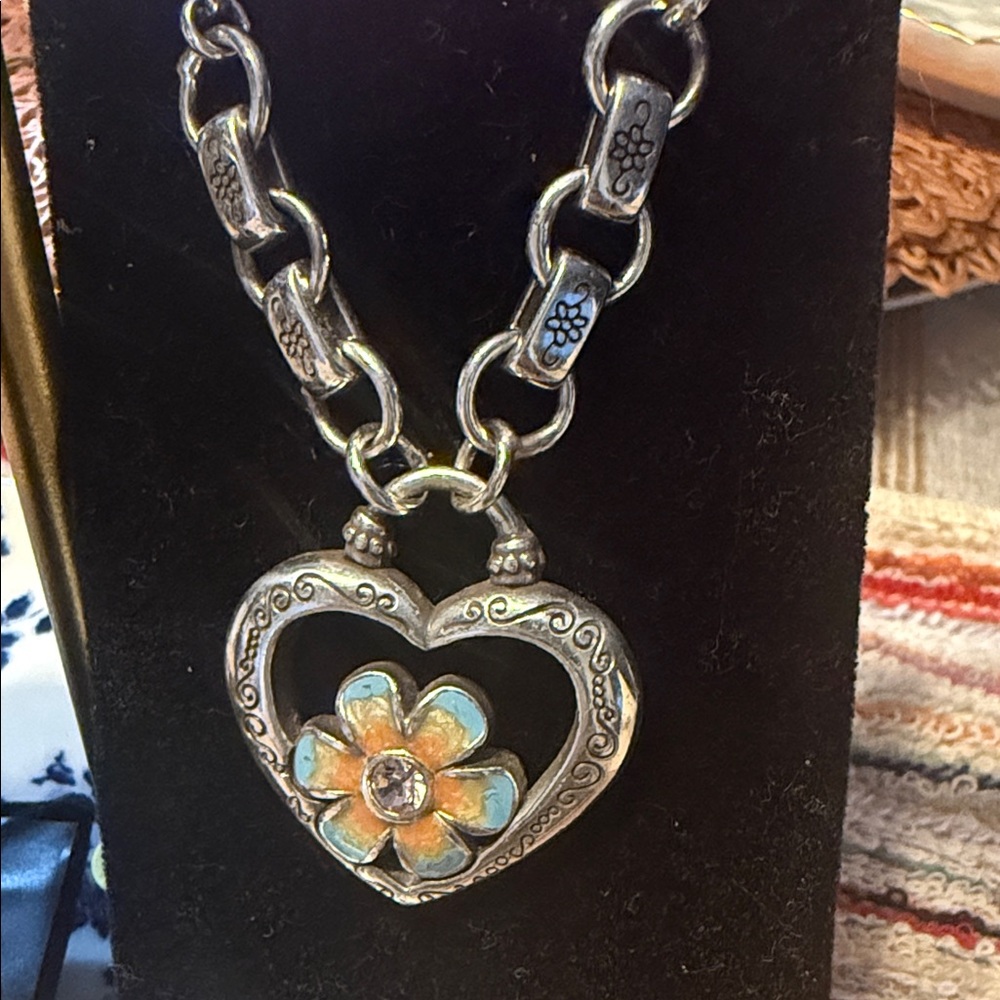 Brighton Retired Silver Heart set with Floral Design - Picture 4 of 4